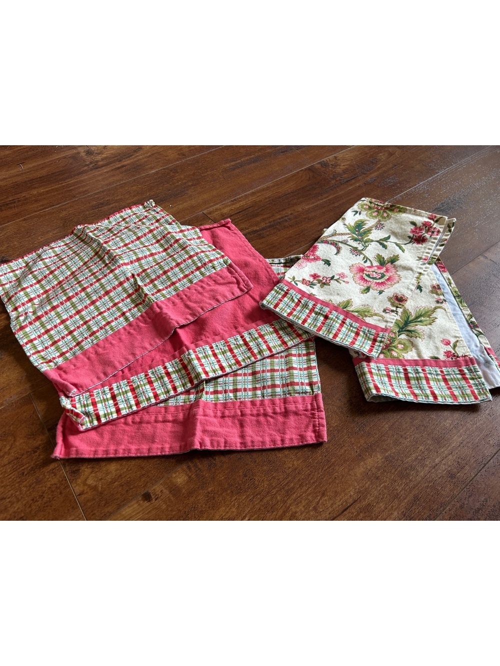 Set of 5 Vintage Floral and Plaid Cotton Kitchen Towels
